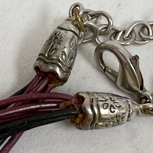 Chico's Multi Strand Leather Cord Enamel Boho Flower Pendant Necklace - Picture 8 of 9